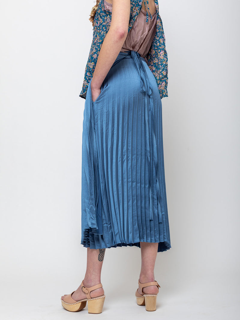 Hazel Brown - Pleated Wrap Skirt - Blue - Verdalina