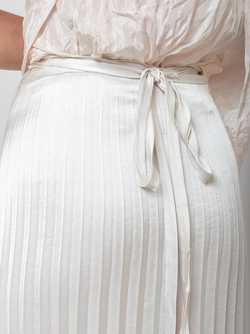 Hazel Brown - Pleated Wrap Skirt - Bone - Verdalina