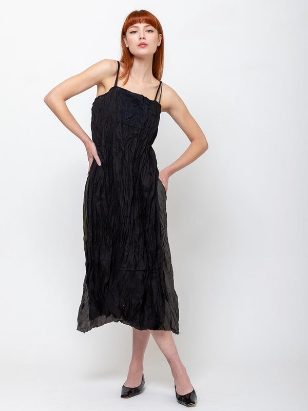 Hazel Brown - Slip Dress with Gauze Apron - Black - Verdalina