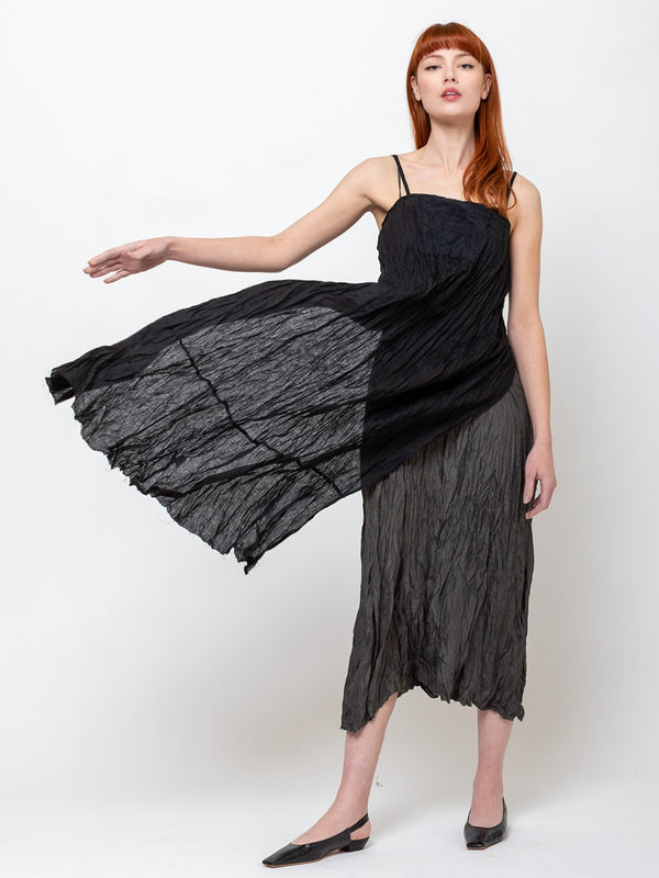 Hazel Brown - Slip Dress with Gauze Apron - Black - Verdalina
