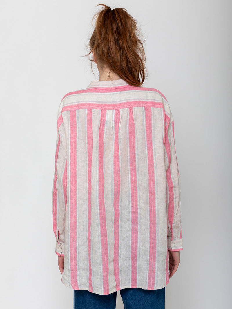 Ichi Antiquites - Linen Stripe Shirt - Pink - Verdalina
