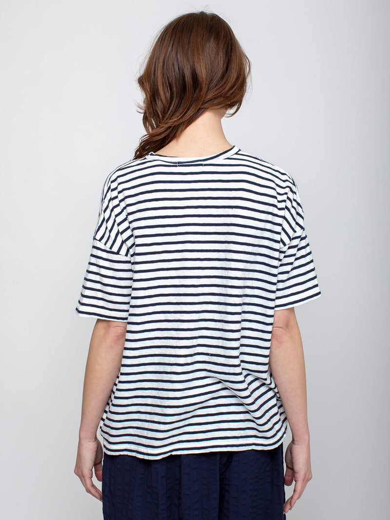 ICHI ANTIQUITES - Stripe Tee Shirt - White and Navy - Verdalina