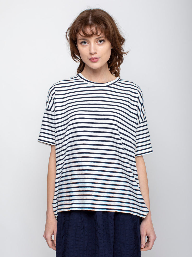 ICHI ANTIQUITES - Stripe Tee Shirt - White and Navy - Verdalina