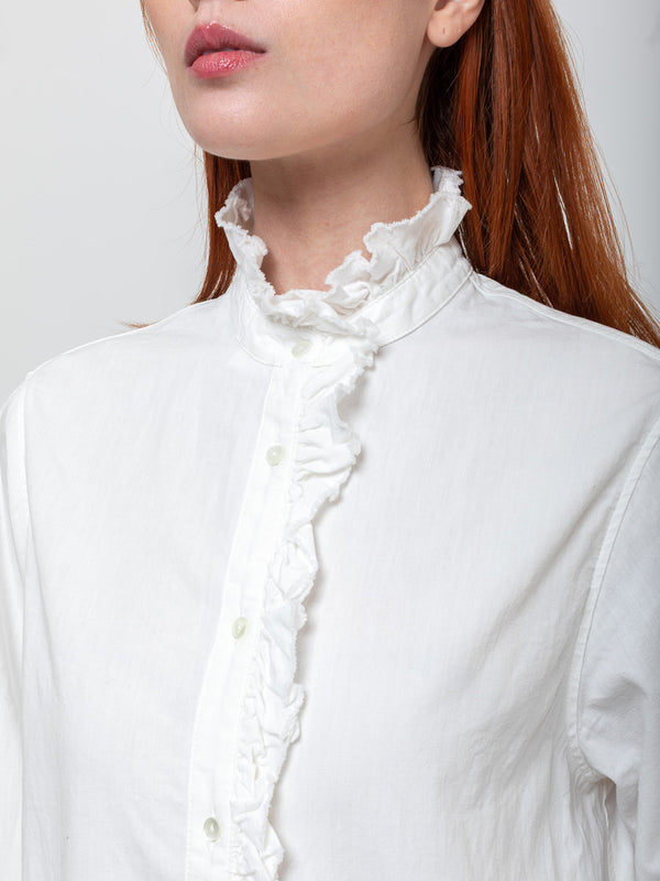 Ichi Antiquites - Long Sleeve Ruffle Shirt - White - Verdalina