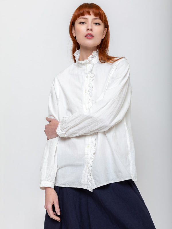 Ichi Antiquites - Long Sleeve Ruffle Shirt - White - Verdalina