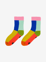 Kaleidoscope Knit House Socks - Olive/Cobalt