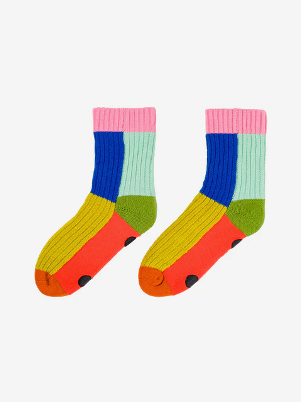 Kaleidoscope Knit House Socks - Olive/Cobalt