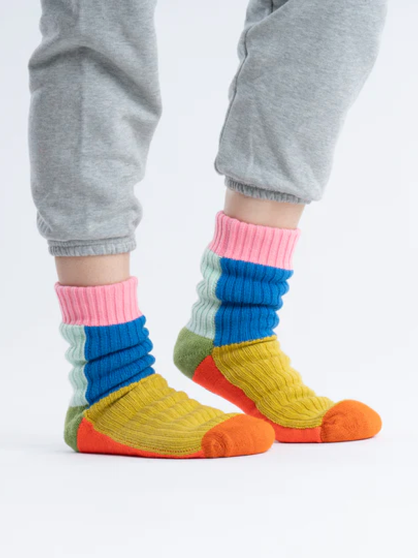 Kaleidoscope Knit House Socks - Olive/Cobalt