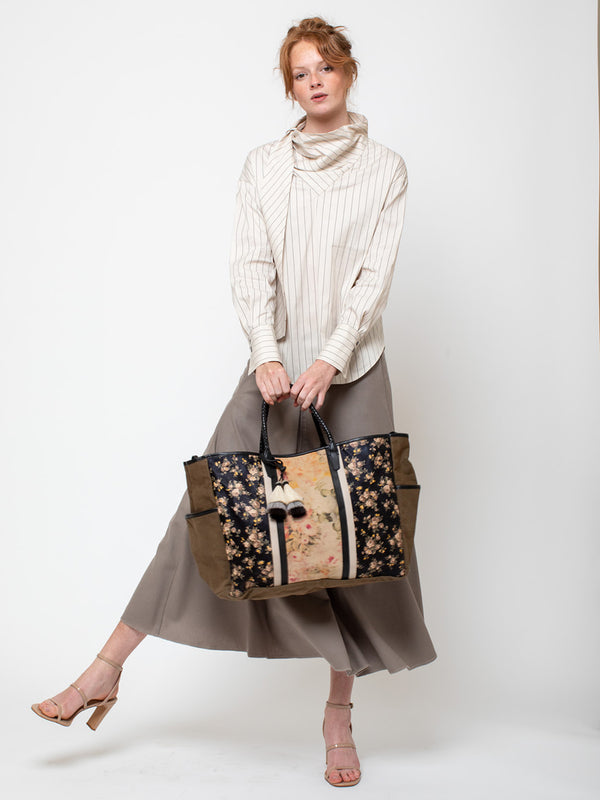 Braided Handle Tote - Army Floral