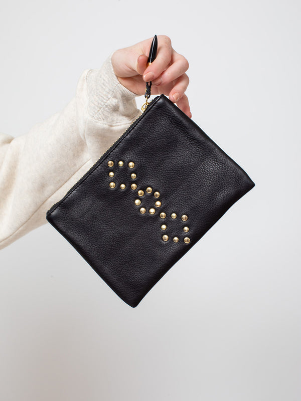 Flat Stud Small Pouch - Black