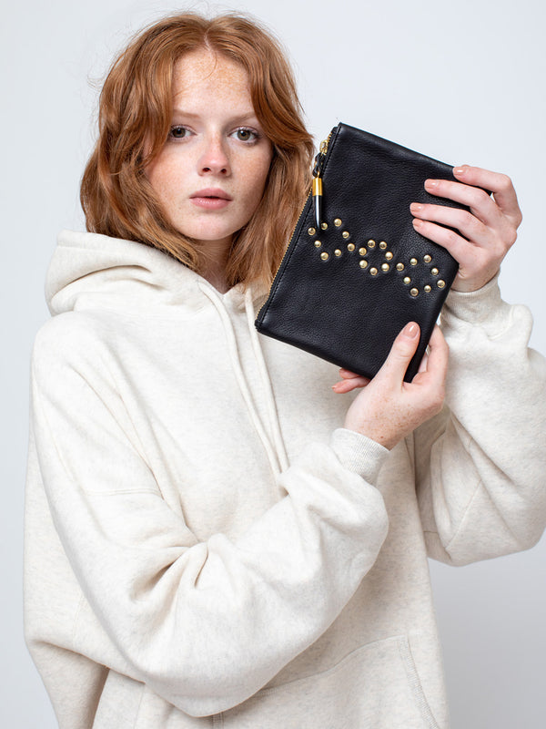 Flat Stud Small Pouch - Black