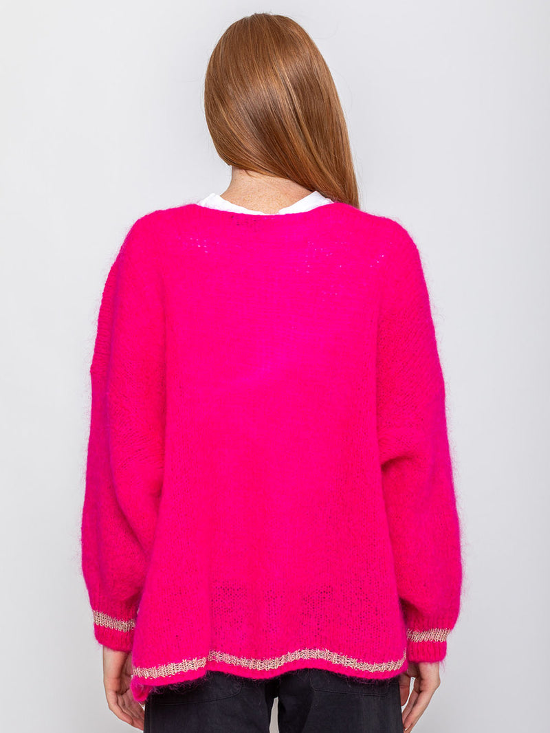 Kris Ana - Open Mohair Cardigan with Metallic Trim - Verdalina