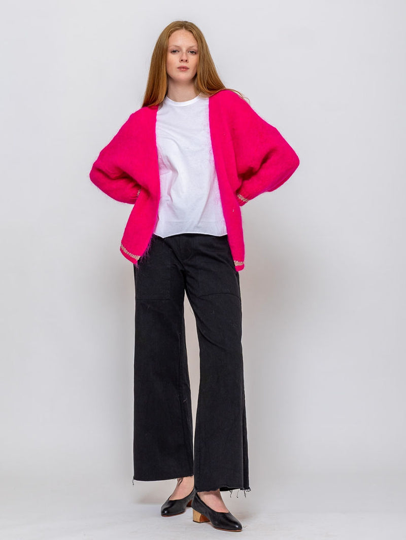 Kris Ana - Open Mohair Cardigan with Metallic Trim - Verdalina