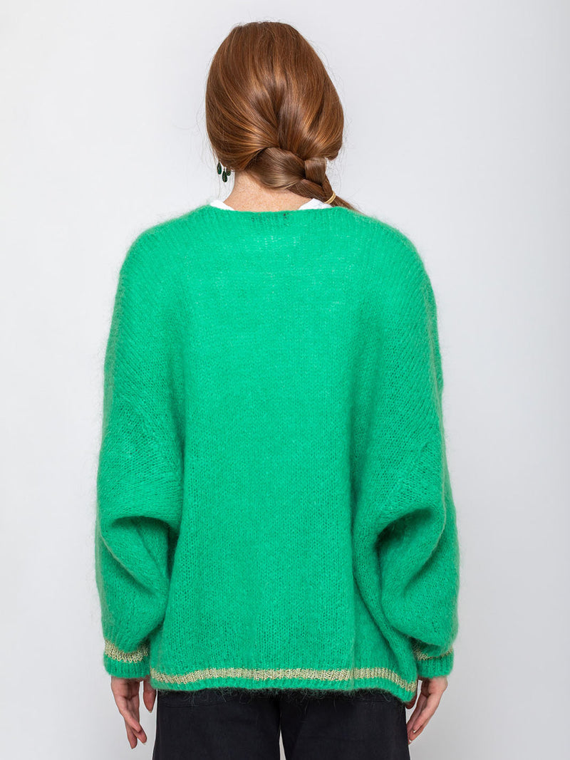 Kris Ana - Open Mohair Cardigan with Metallic Trim - Verdalina