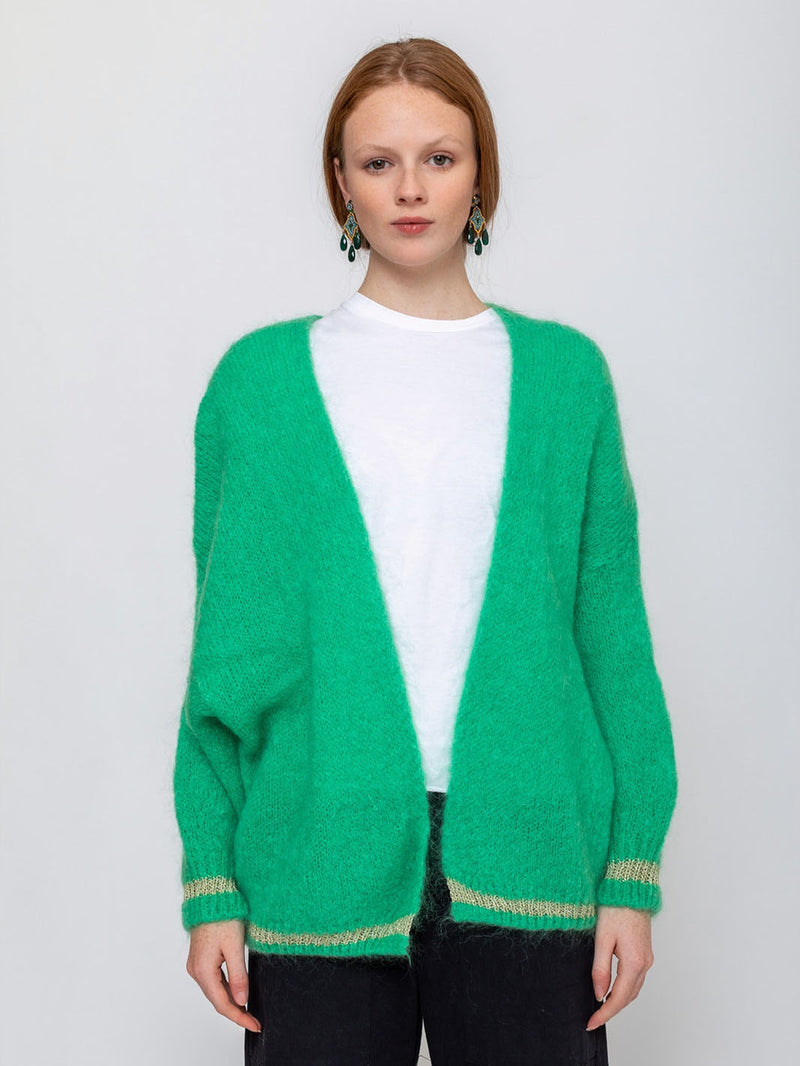 Kris Ana - Open Mohair Cardigan with Metallic Trim - Verdalina
