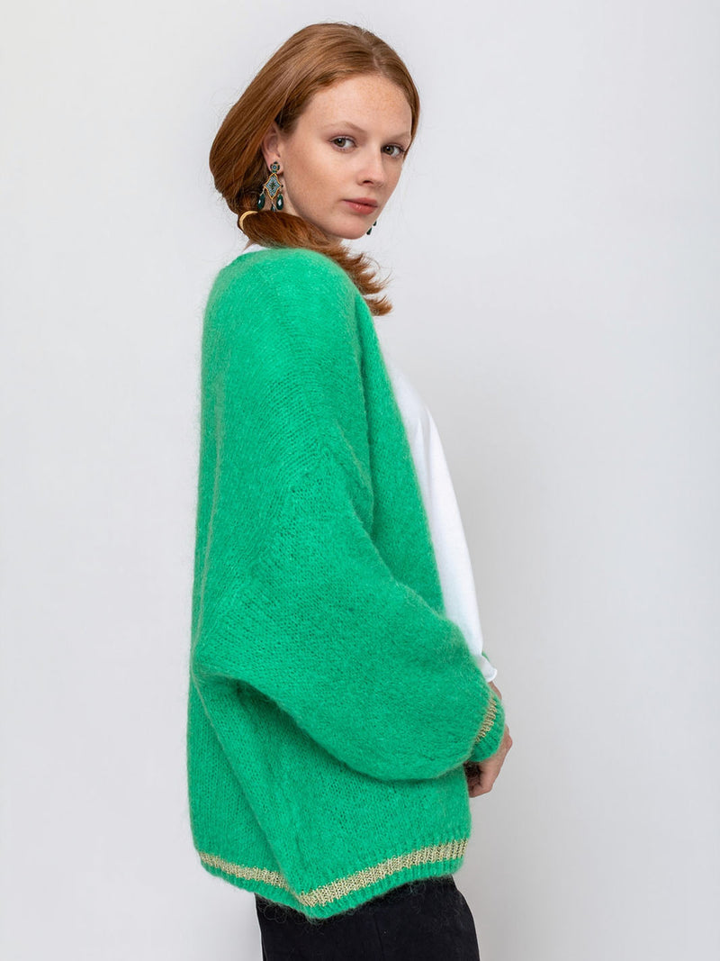 Kris Ana - Open Mohair Cardigan with Metallic Trim - Verdalina