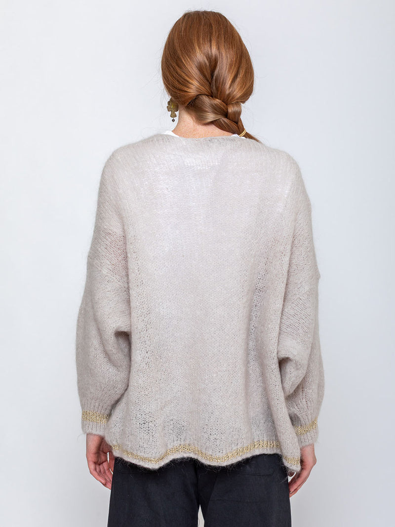 Kris Ana - Open Mohair Cardigan with Metallic Trim - Verdalina