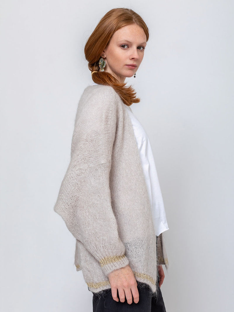 Kris Ana - Open Mohair Cardigan with Metallic Trim - Verdalina