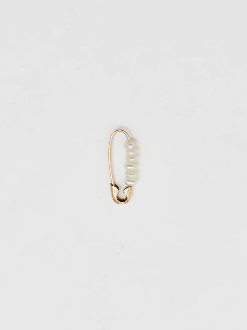 Loren Stewart - Mini Friendship Safety Pin Earring - Pearl - 14K - Verdalina