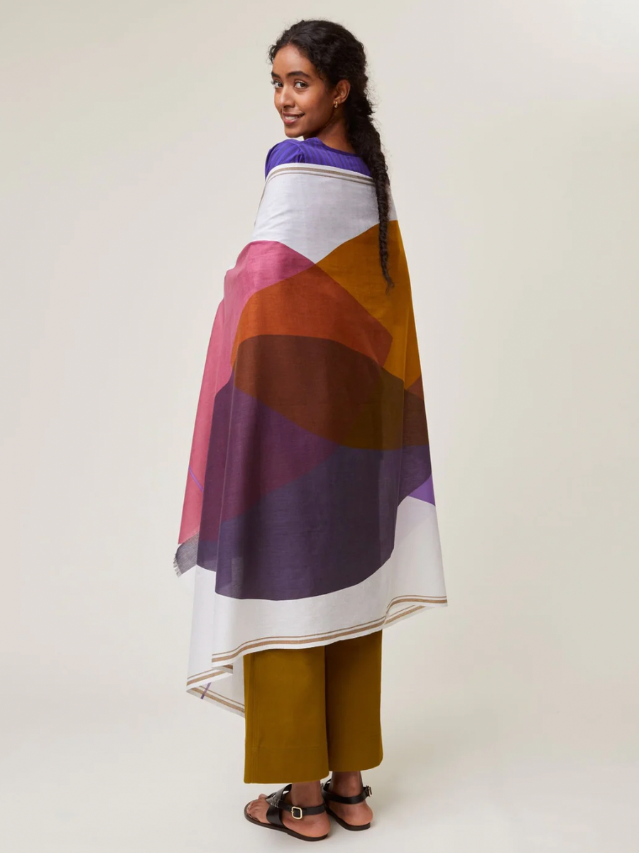 Écharpe Voile Translucide Femme 80x180cm Motif Floral - Laine Mélangée, Franges, Très Bon état