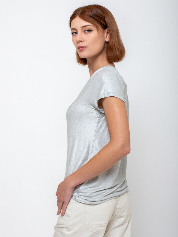 Monday12 - Liat V-Neck Tee - Silver - Verdalina