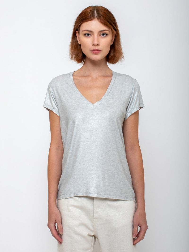 Monday12 - Liat V-Neck Tee - Silver - Verdalina