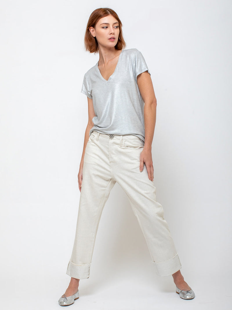 Monday12 - Liat V-Neck Tee - Silver - Verdalina