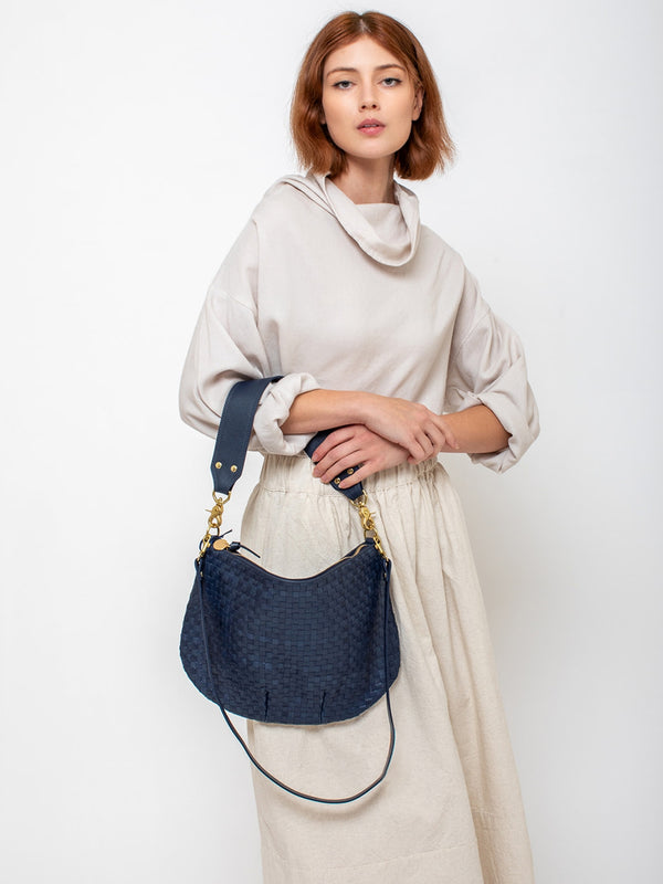 Clare V. - Moyen Messenger - Bleu Marine Woven Checker - Verdalina