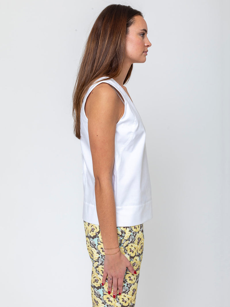 Odeeh - Double V-Neck Cotton Piqué Top - White - Verdalina