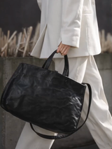 Lihann George - Elli Crushed Grain Leather Bag - Black - Verdalina