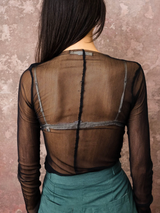 Sula - Slash Neck Tee - Silk Tulle - Black - Verdalina