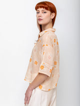 Sula - Clean New Cotton Voile Shirt - Orange Flower - Verdalina
