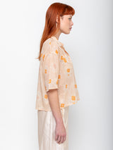 Sula - Clean New Cotton Voile Shirt - Orange Flower - Verdalina