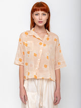 Sula - Clean New Cotton Voile Shirt - Orange Flower - Verdalina