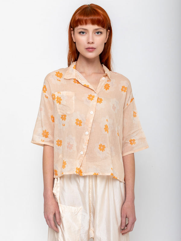 Sula - Clean New Cotton Voile Shirt - Orange Flower - Verdalina
