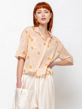 Sula - Clean New Cotton Voile Shirt - Orange Flower - Verdalina