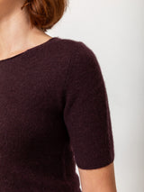Brushed Cashmere Short Sleeve Sweater - Dark Bordeaux