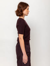 Brushed Cashmere Short Sleeve Sweater - Dark Bordeaux