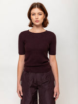 Brushed Cashmere Short Sleeve Sweater - Dark Bordeaux
