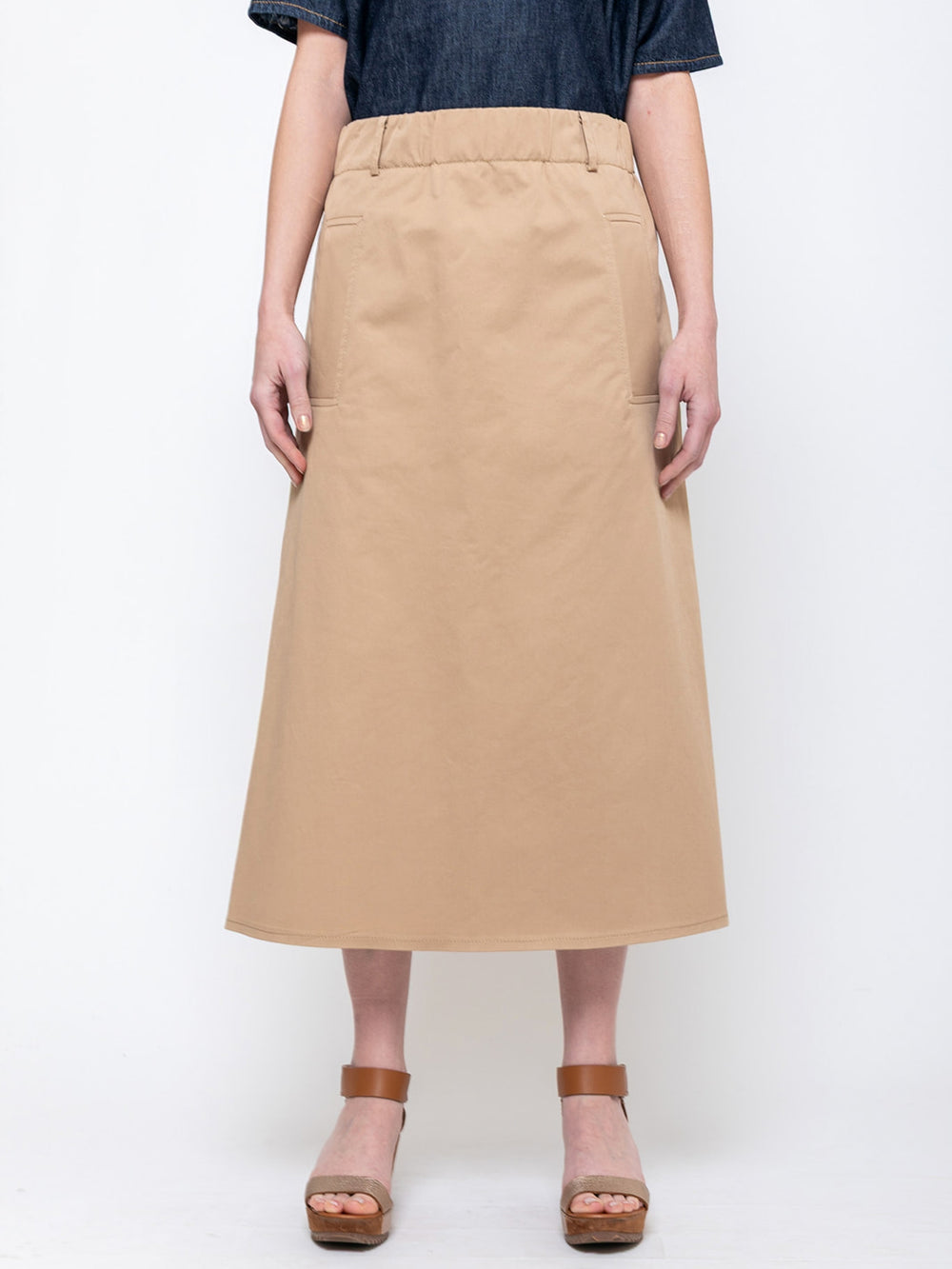 Susanne Bommer | Elastic Waist Midi Skirt - Sand | Verdalina