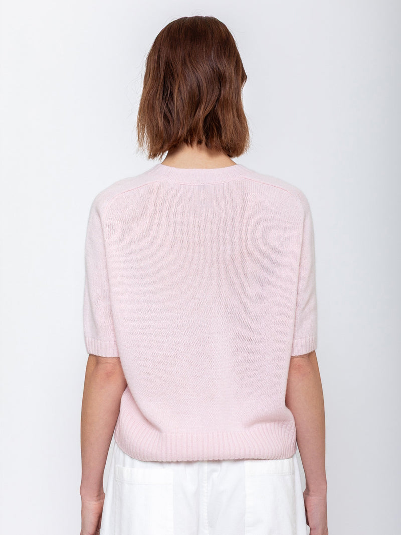 Short Sleeve Cashmere Sweater - Rose Fondant
