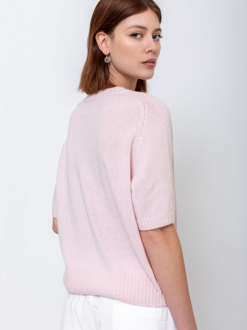 Short Sleeve Cashmere Sweater - Rose Fondant