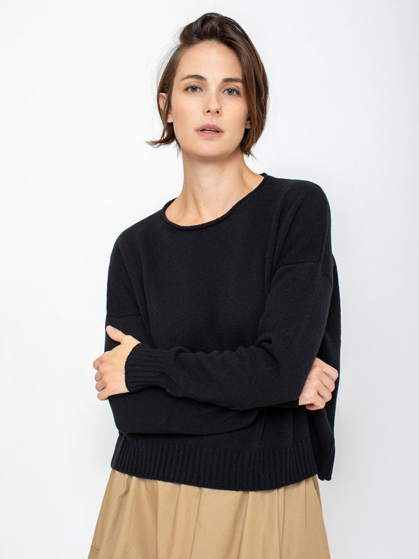 Aequamente - Long Sleeve Cashmere Pullover - Black - Verdalina