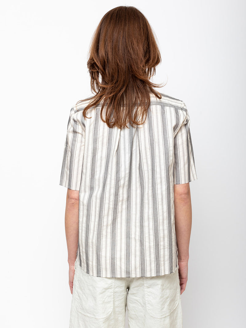 Aequamente - Stripe Short Sleeve Shirt - Black - Verdalina