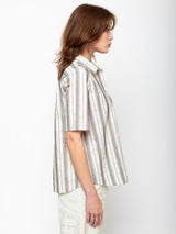 Aequamente - Stripe Short Sleeve Shirt - Black - Verdalina