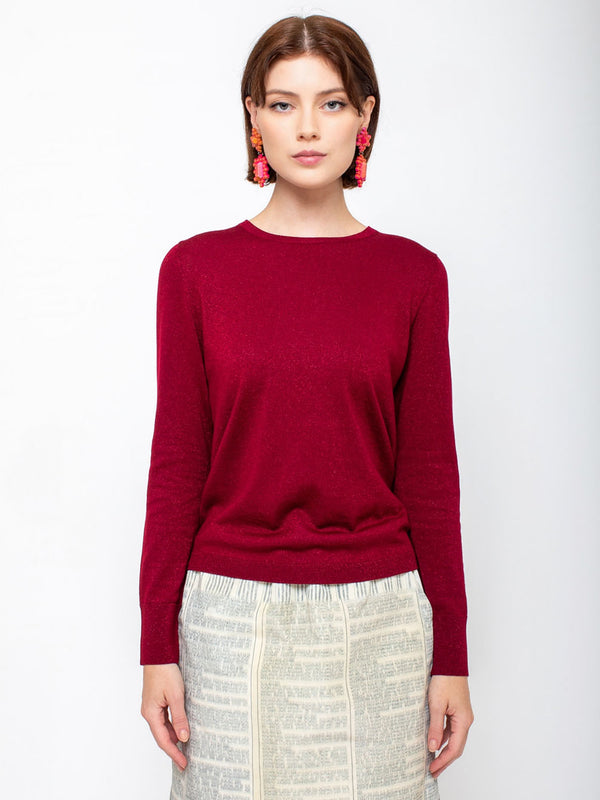 Allude - Long Sleeve Shimmer Sweater - Maple - Verdalina