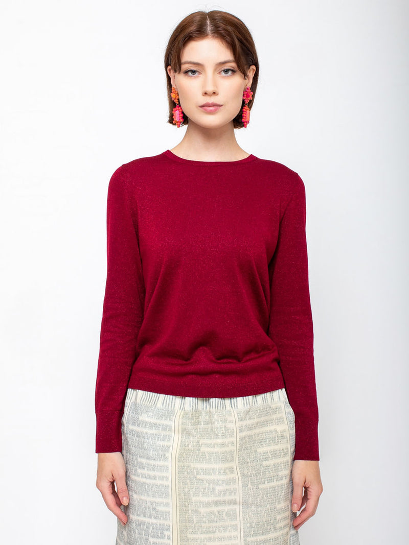Allude - Long Sleeve Shimmer Sweater - Maple - Verdalina