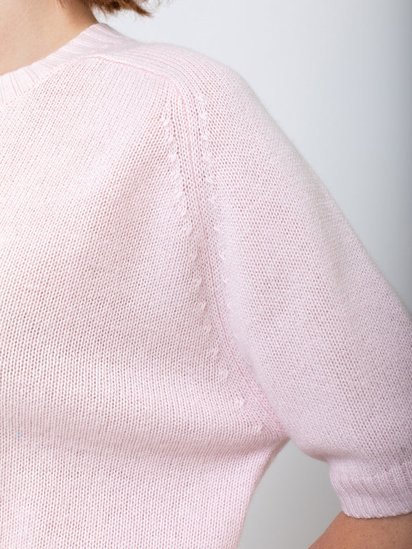 Short Sleeve Cashmere Sweater - Rose Fondant
