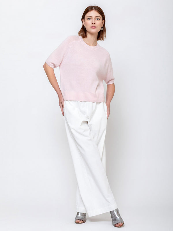 Short Sleeve Cashmere Sweater - Rose Fondant
