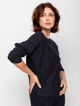 Round Neck Pullover Sweater - Black Melange